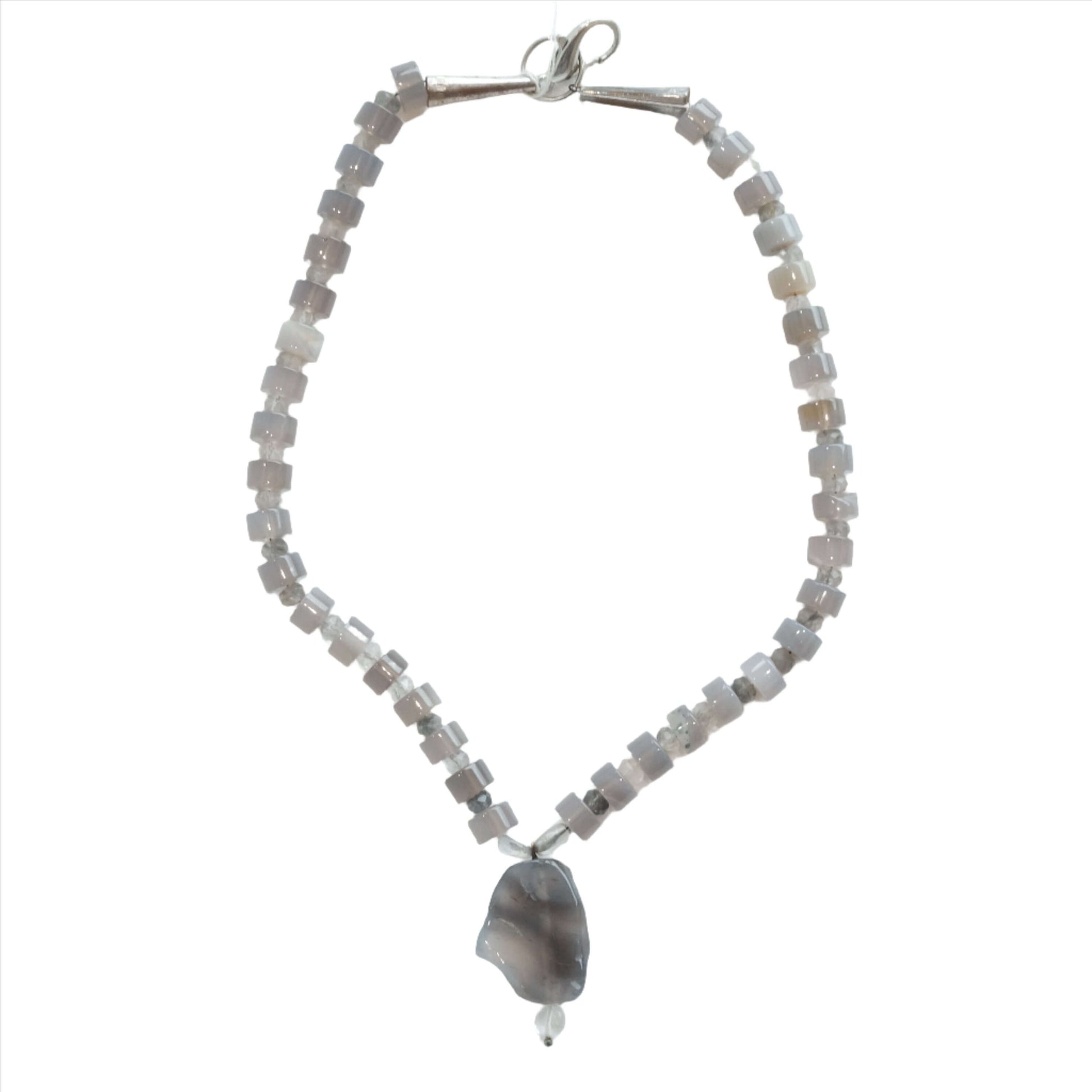 Elegant agate necklace featuring a smokey quartz drop pendant, perfect for adding sophistication to any outfit.