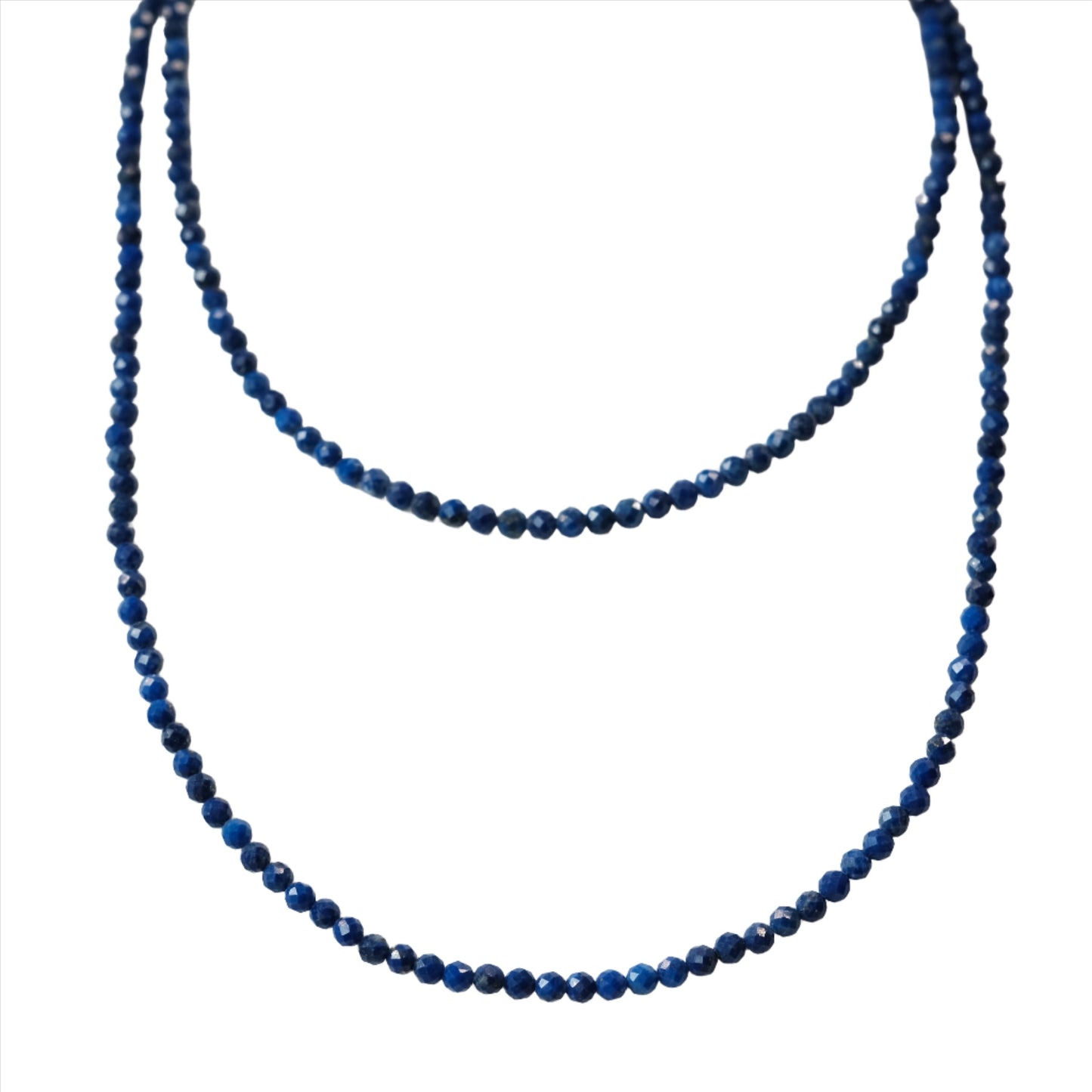Lapis Lazuli Faceted 31" Necklace Multi Wrap Bracelet 3MM, promotes calm and inner peace with deep blue protective beads.