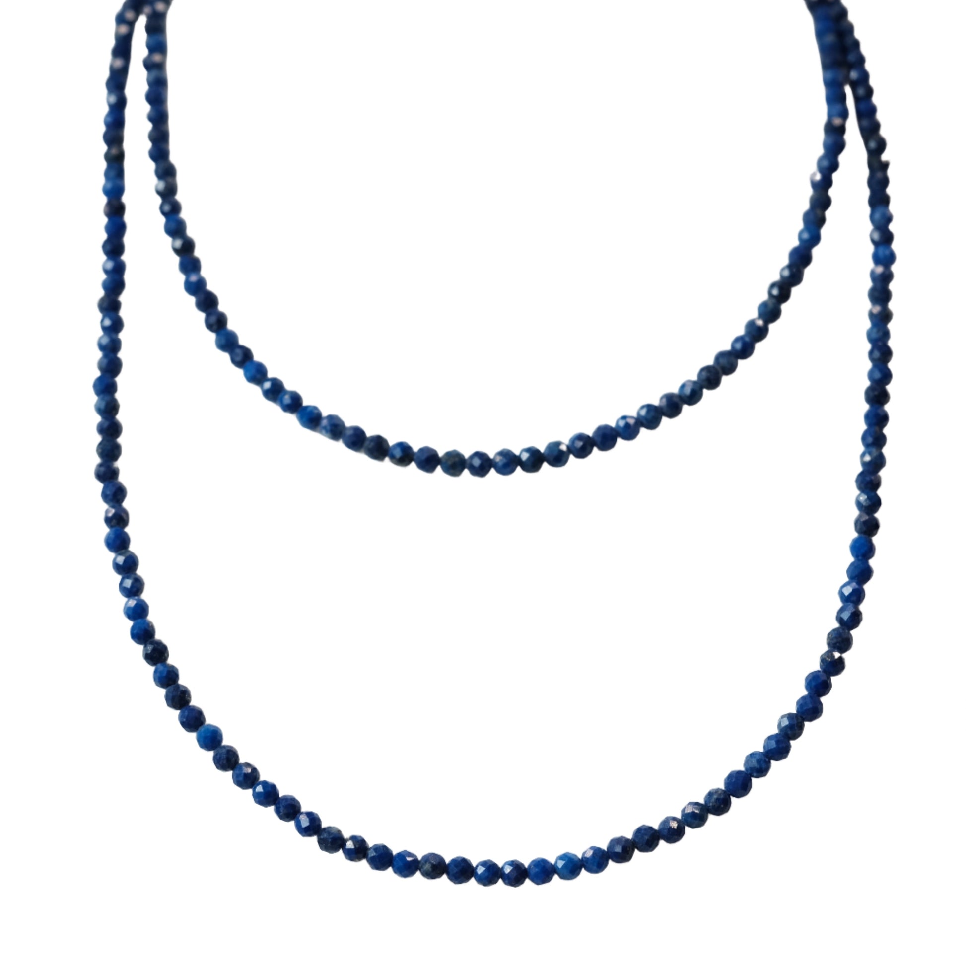 Lapis Lazuli Faceted 31" Necklace Multi Wrap Bracelet 3MM, promotes calm and inner peace with deep blue protective beads.