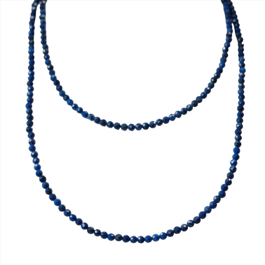 Lapis Lazuli Faceted 31" Necklace Multi Wrap Bracelet 3MM, promotes calm and inner peace with deep blue protective beads.