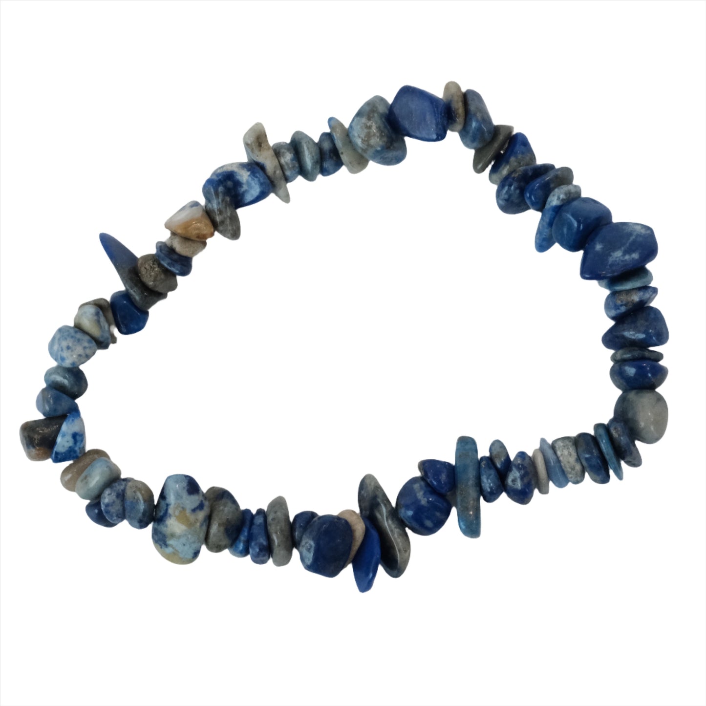 Lapis Lazuli chip bracelet with blue stones for enhancing inner peace, self-awareness, and creativity while reducing stress.