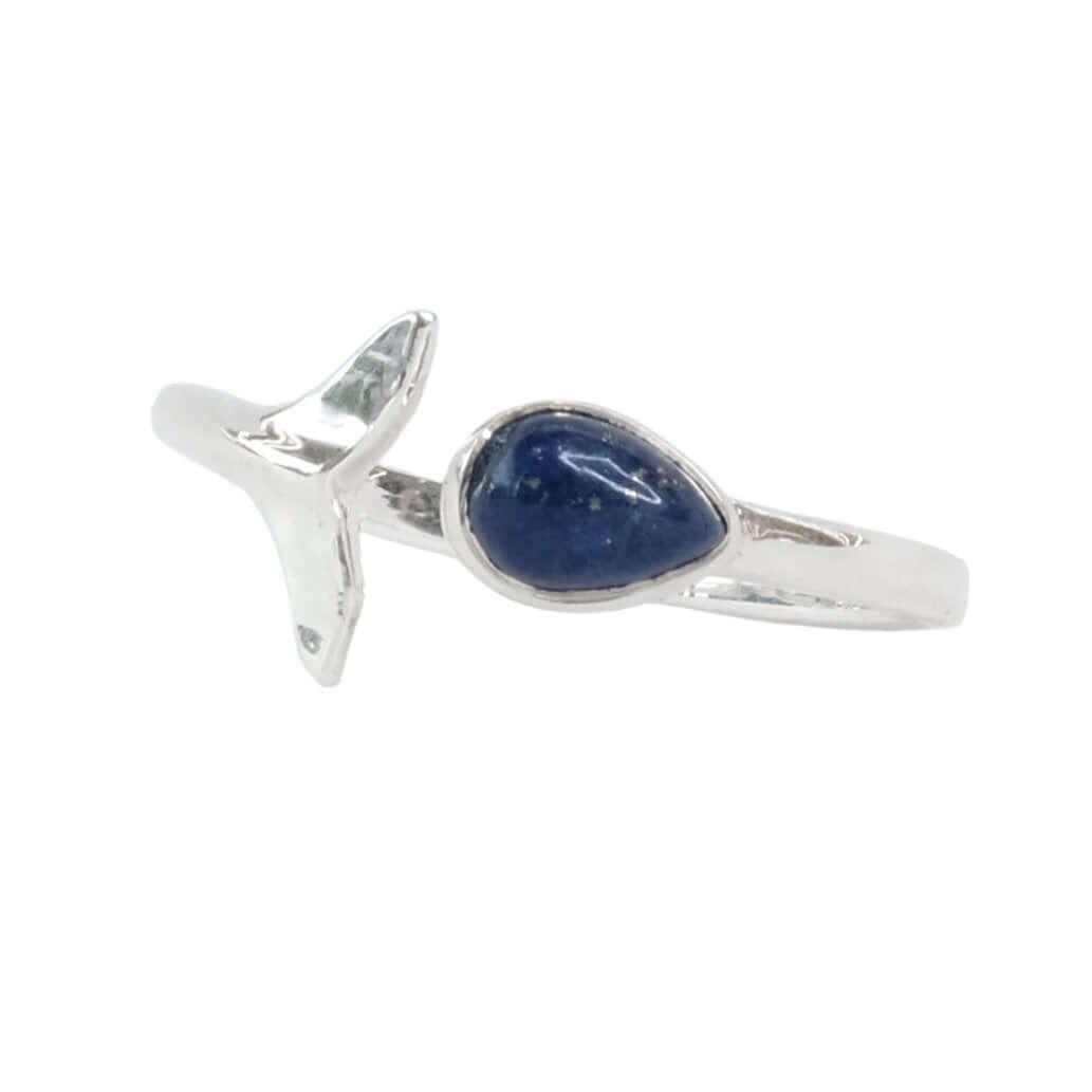 Lapis Lazuli pear shape sterling silver ring with adjustable band for protection and inner peace.