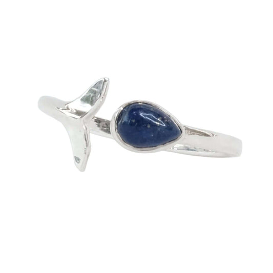 Lapis Lazuli pear shape sterling silver ring with adjustable band for protection and inner peace.