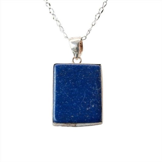 Lapis Lazuli Rectangle Sterling Silver Pendant Necklace