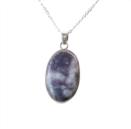 Lepidolite Oval Sterling Silver Pendant Necklace