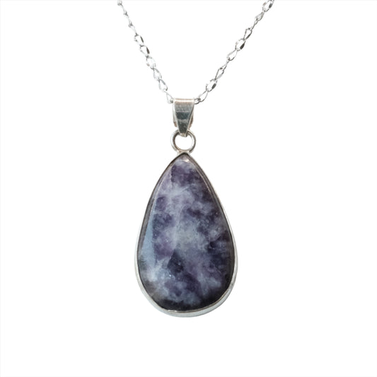 Lepidolite Teardrop Sterling Silver Pendant Necklace