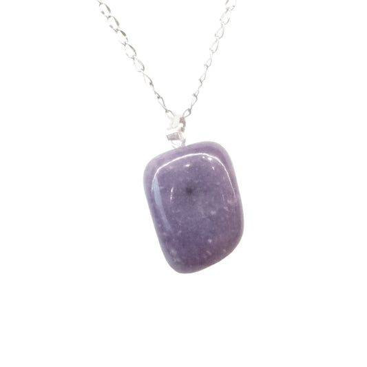 Lepidolite tumbled stone pendant necklace for emotional balance and stress relief