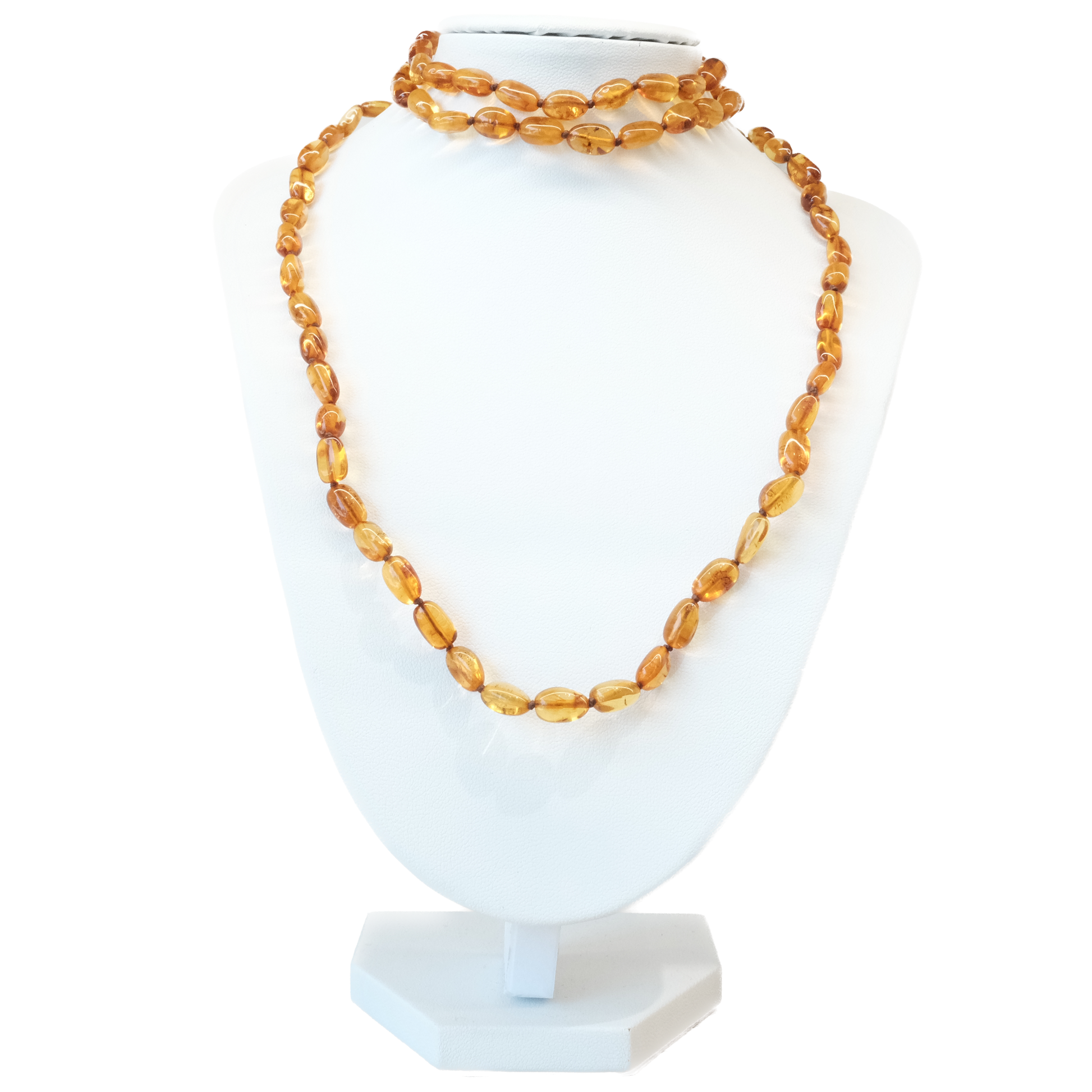 Amber Cognac Beads Long Necklace Adult Size