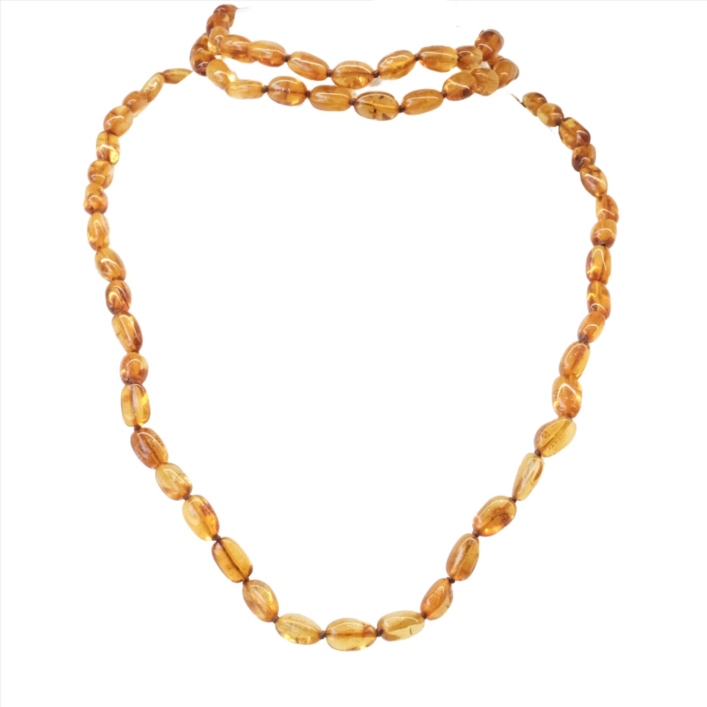 Amber Cognac Beads Long Necklace Adult Size