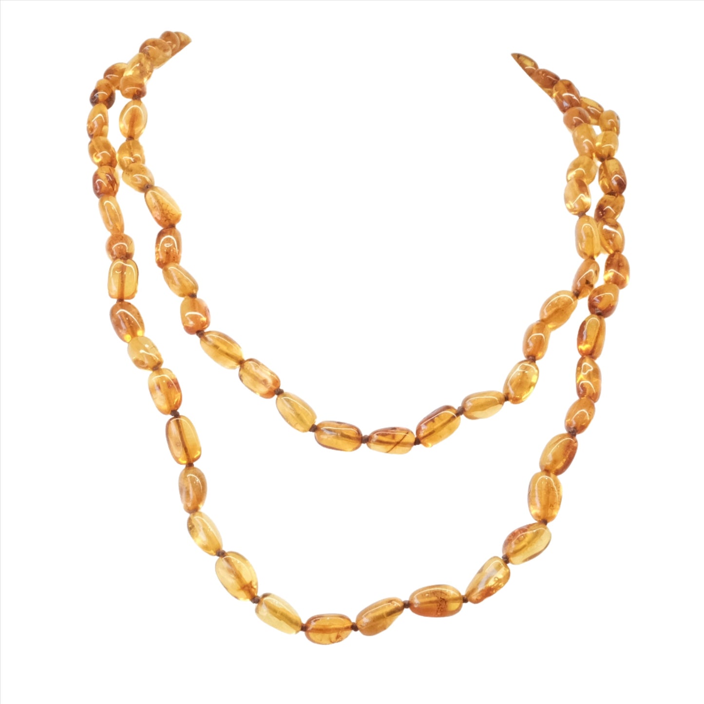 Amber Cognac Beads Long Necklace Adult Size