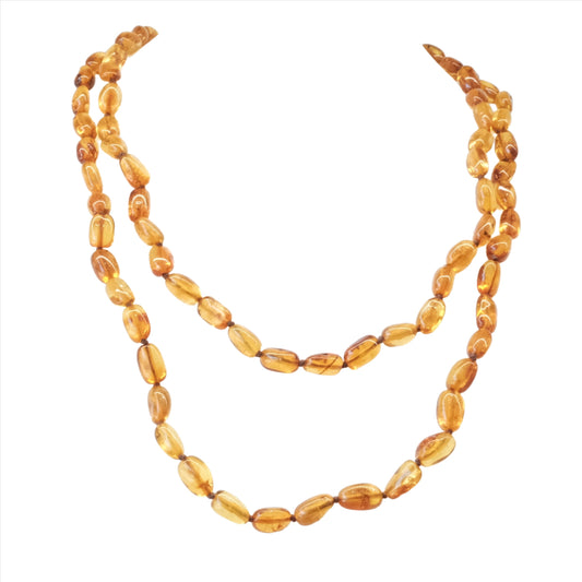 Amber Cognac Beads Long Necklace Adult Size