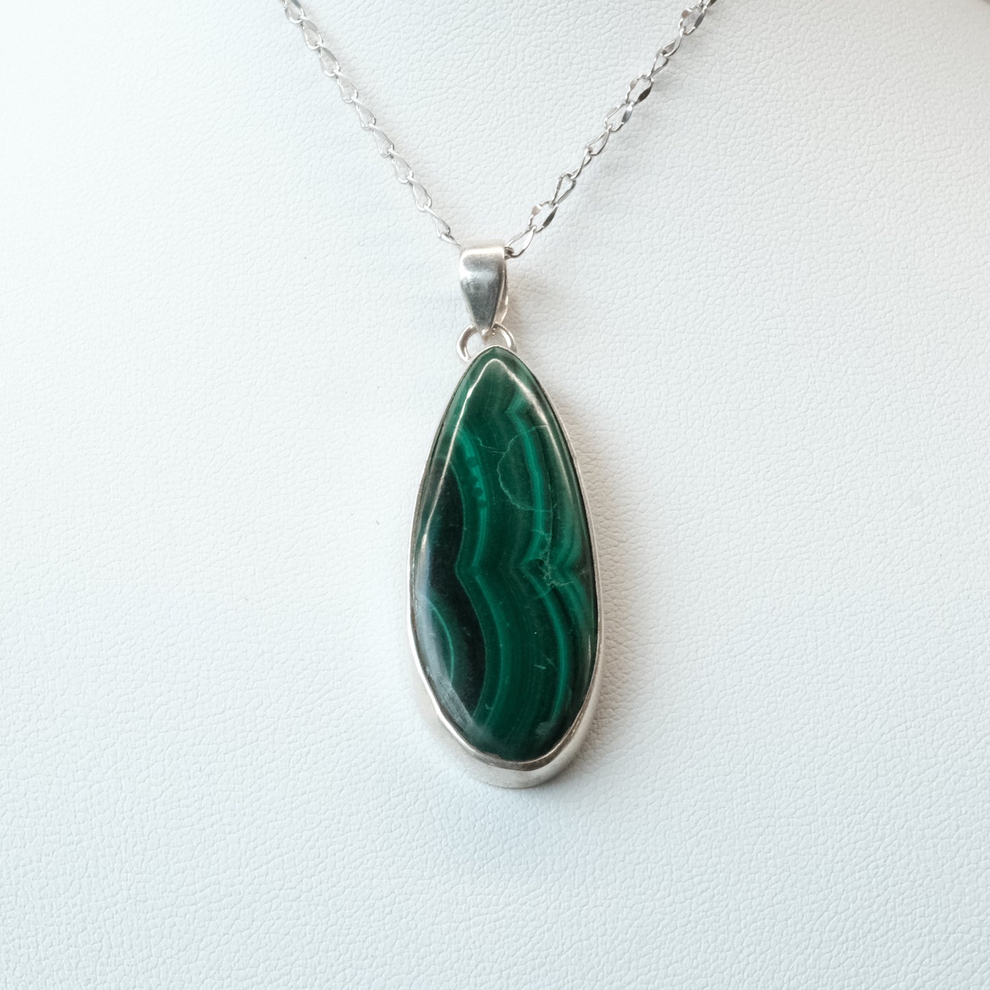 Malachite Oval Sterling Silver Pendant Necklace