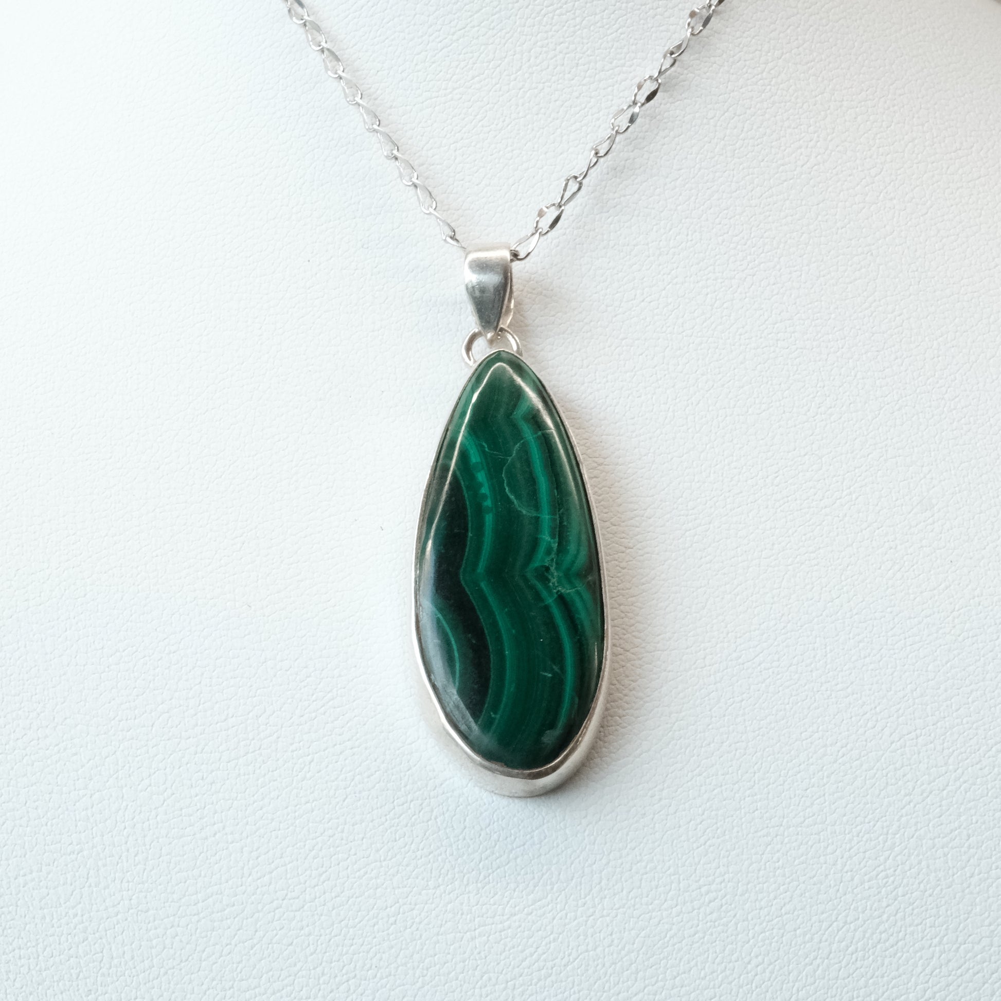 Malachite Oval Sterling Silver Pendant Necklace