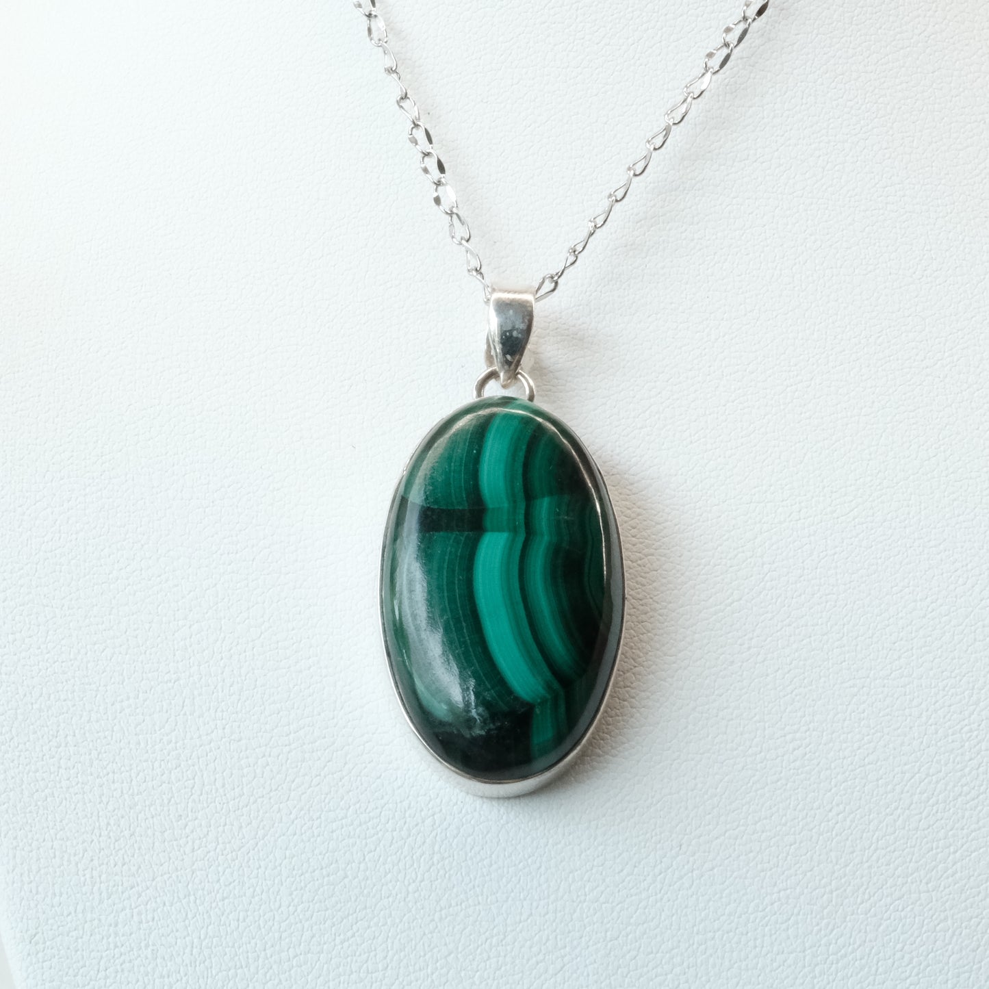 Malachite Oval Sterling Silver Pendant Necklace