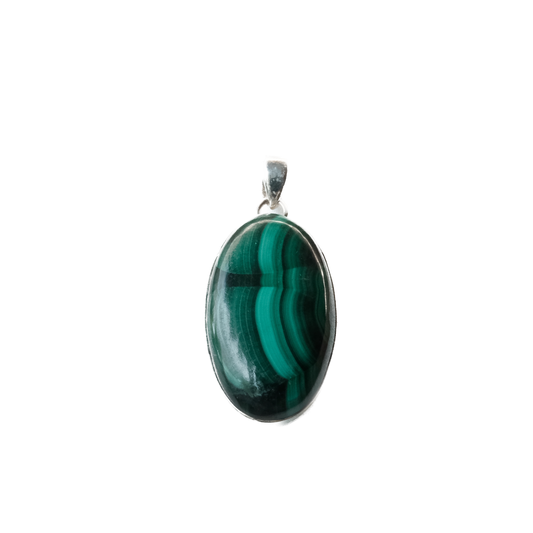Malachite Oval Sterling Silver Pendant Necklace