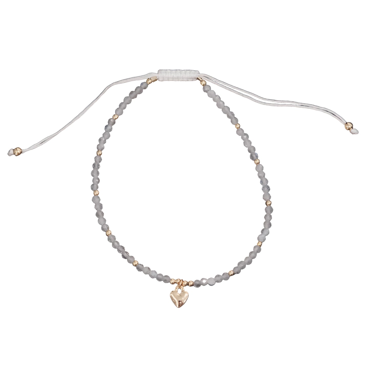 Moonstone Faceted Stone Bead Bracelet with Heart Charm