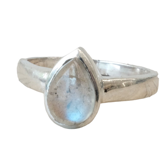 Moonstone Teardrop Sterling Silver Ring Size 8