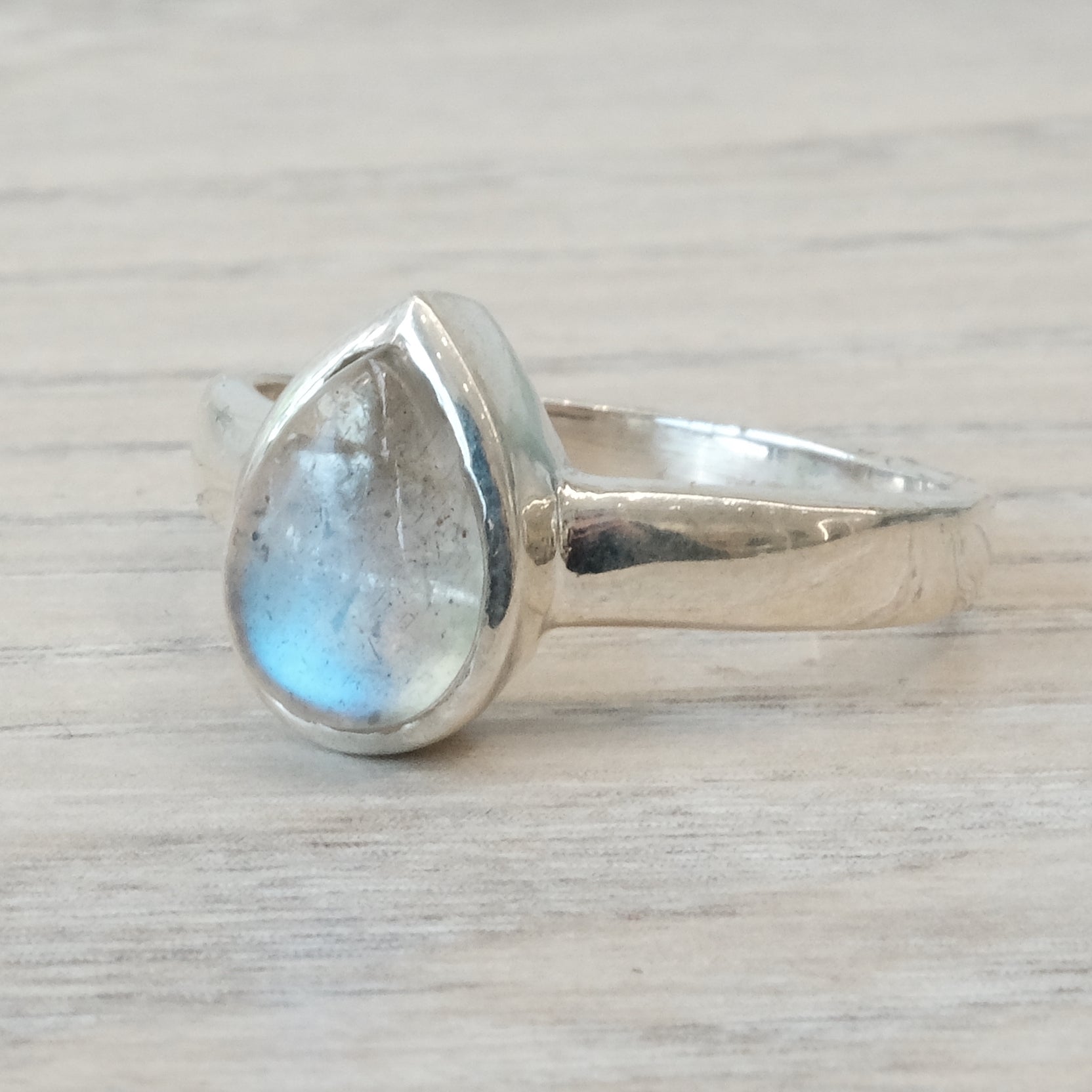 Moonstone Teardrop Sterling Silver Ring Size 8