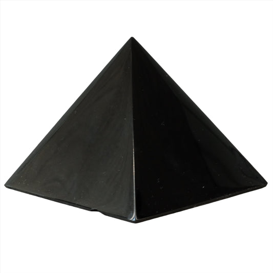 Black obsidian pyramid known for enhancing truth and providing protection against negativity.