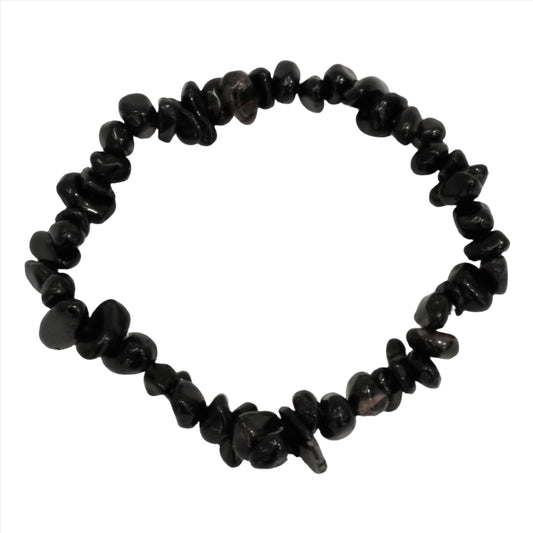 Black obsidian chip bracelet featuring natural polished stones, perfect for stylish accessories and crystal healing.