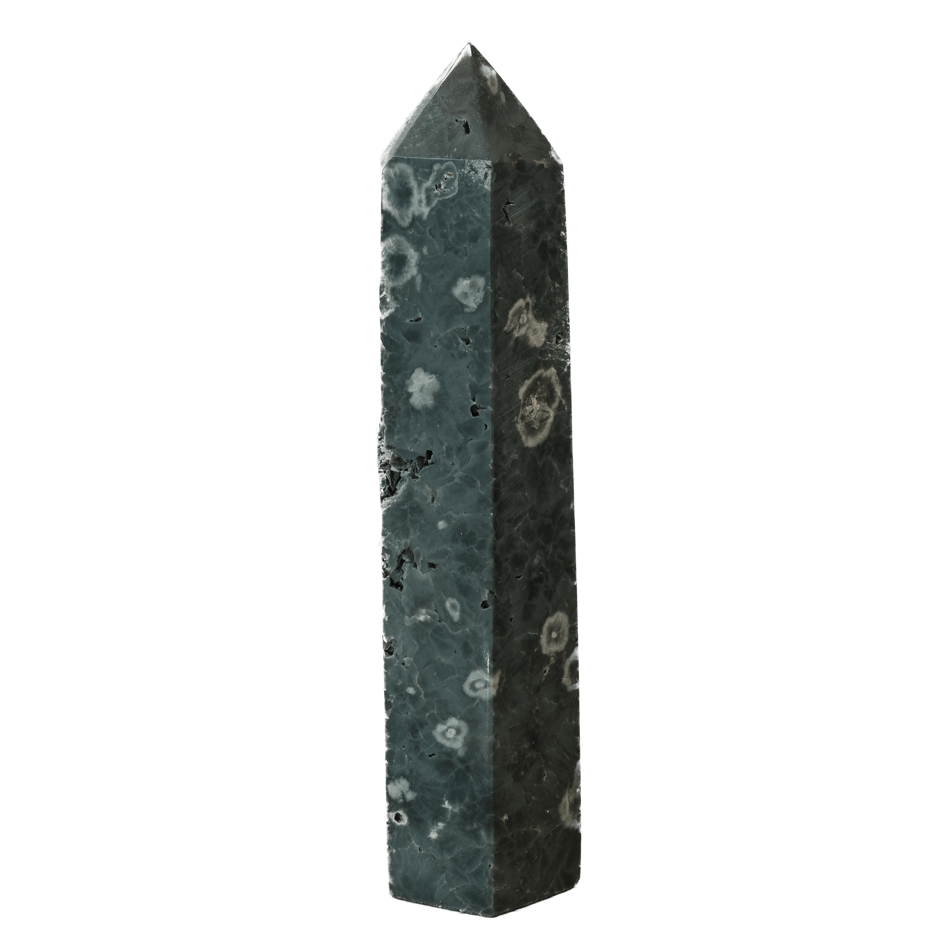 Ocean Jasper tower, a gemstone known for its soothing energy and emotional healing properties.