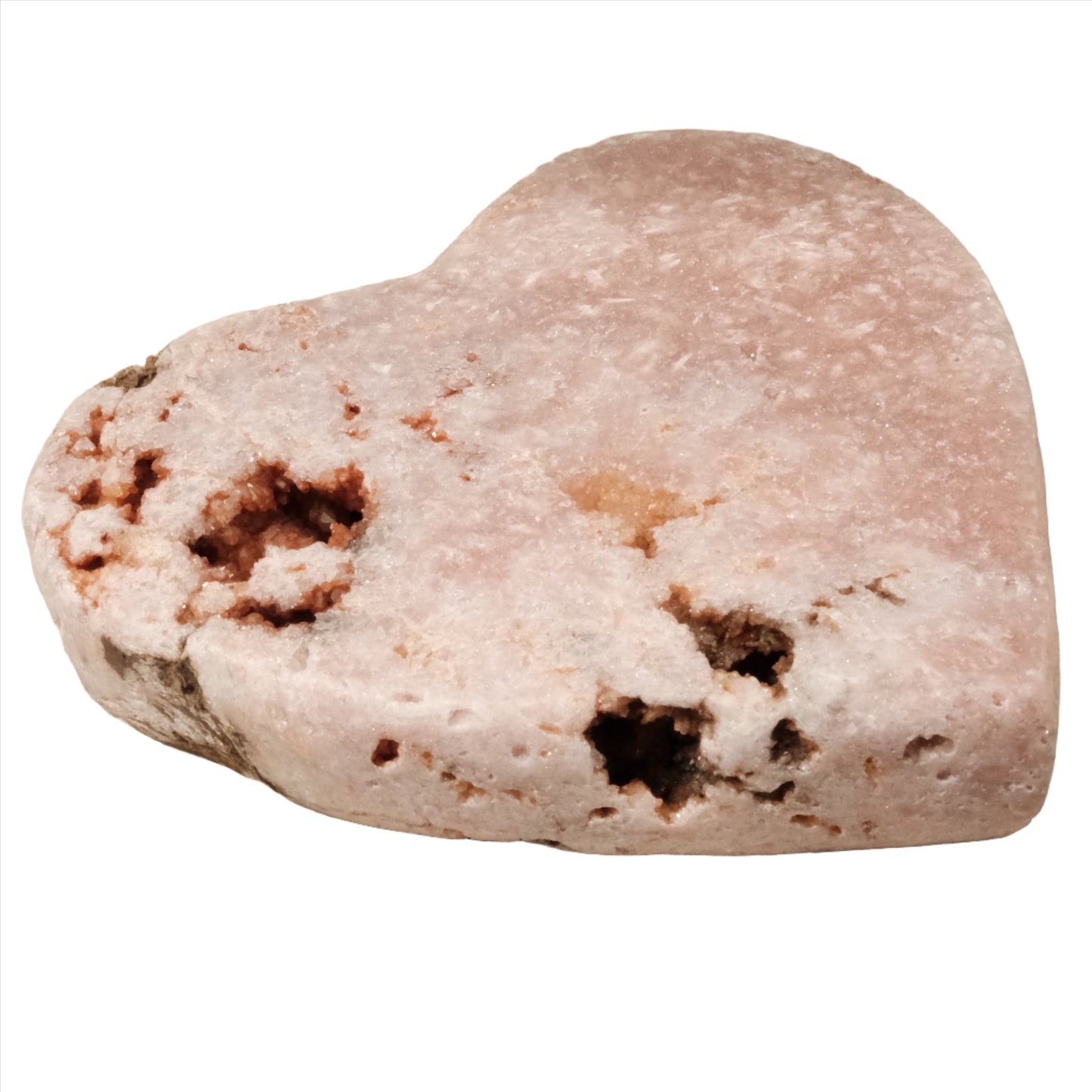 Large pink amethyst heart crystal for calming energy and spiritual healing. Perfect for meditation and yoga practice enhancement.
