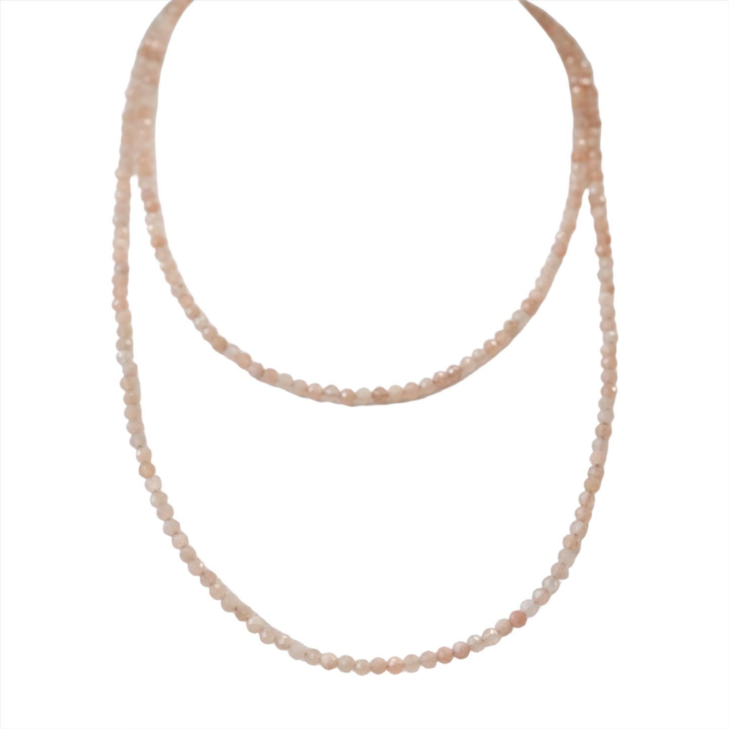 Peach Moonstone 31" faceted necklace and multi-wrap bracelet featuring calming and intuitive properties.