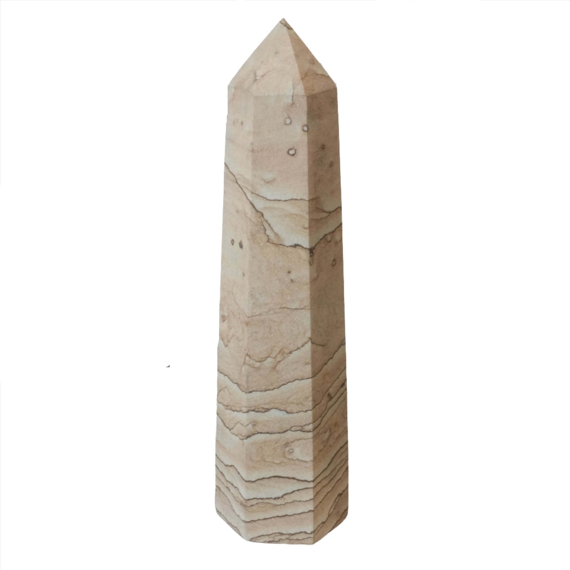Picture Jasper tower 6-10 inches, promoting balance, harmony, and imaginative thinking with unique natural patterns.