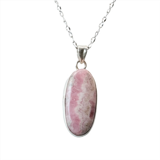 Rhodochrosite Oval Pendant Necklace