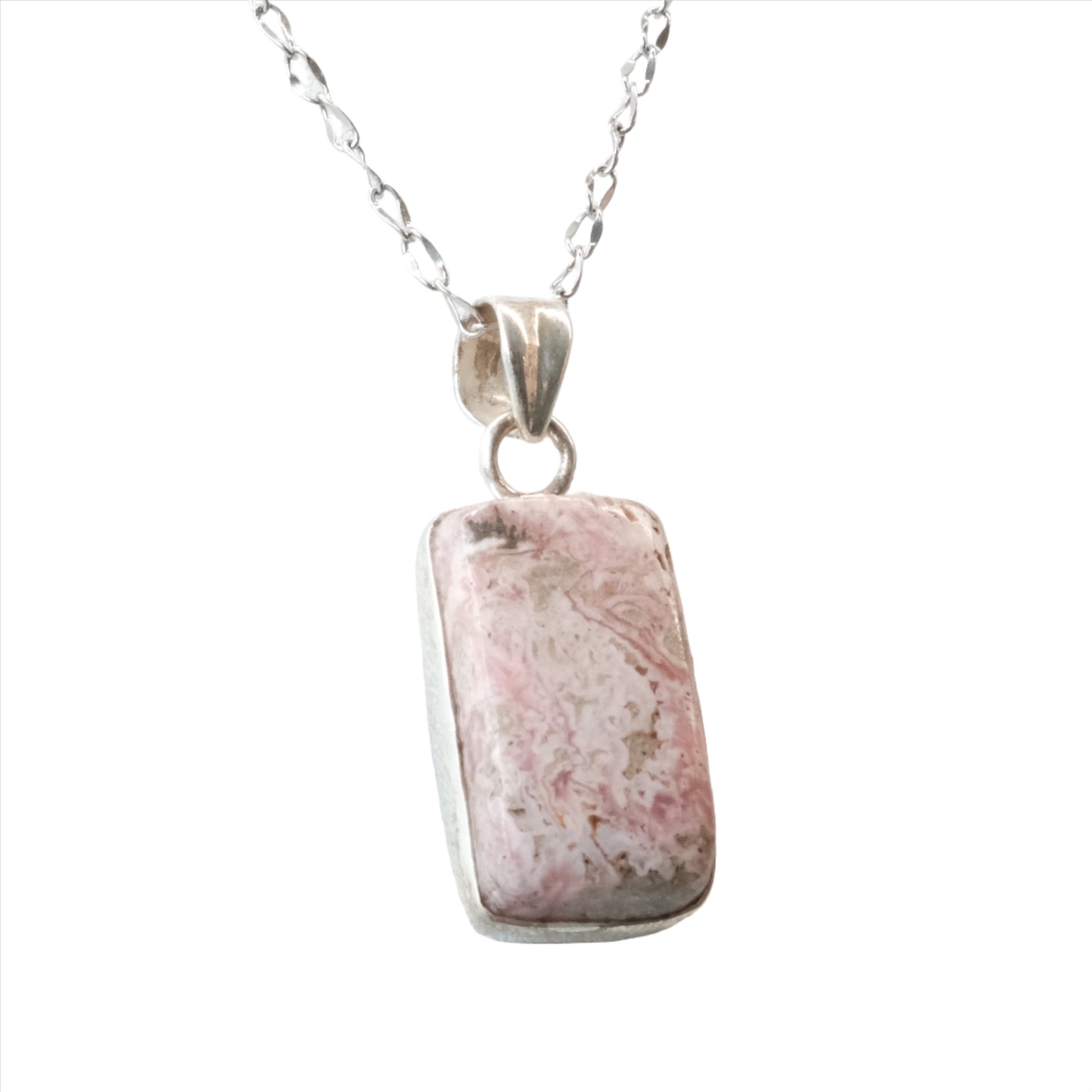 Rhodochrosite Rectangle Pendant Necklace