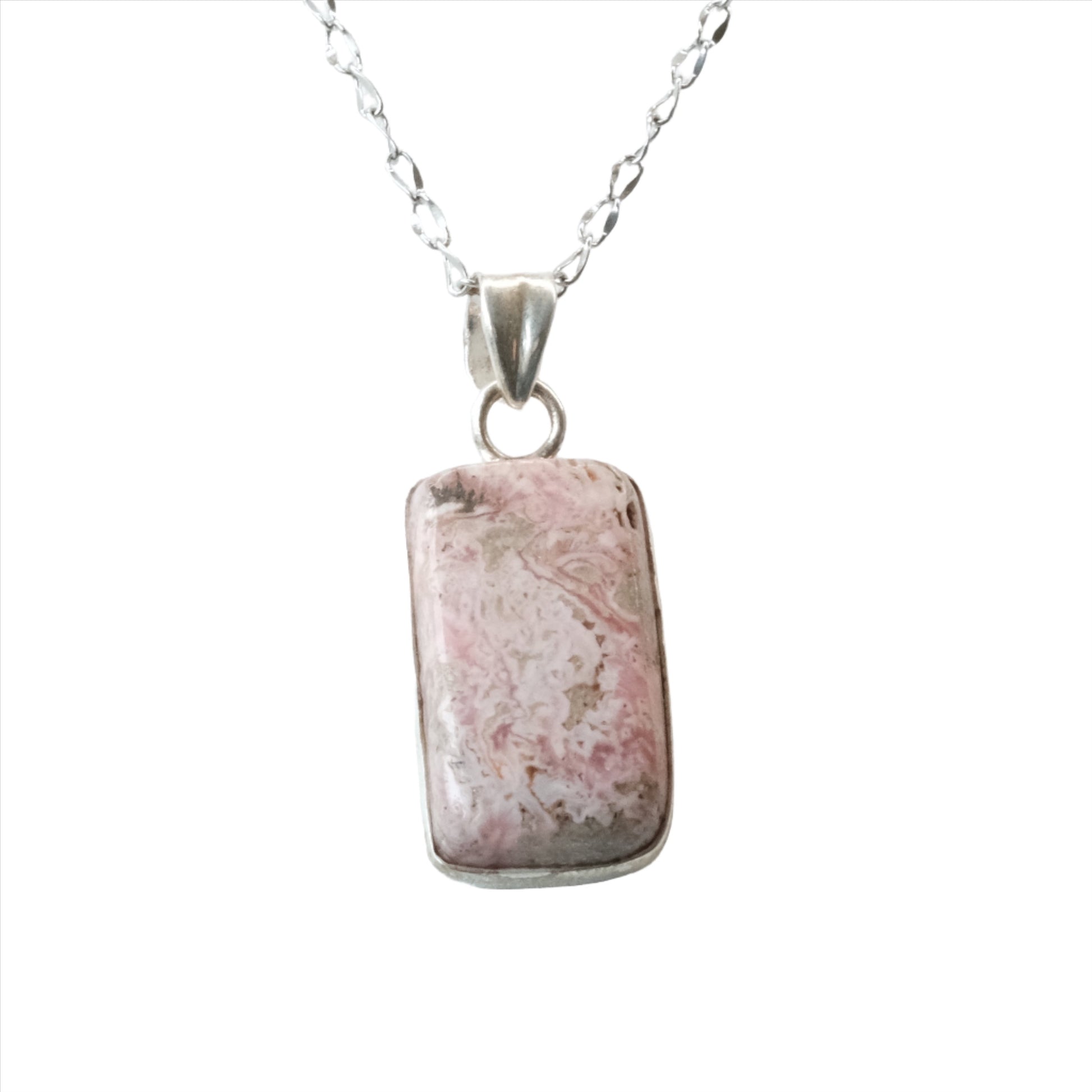 Rhodochrosite Rectangle Pendant Necklace