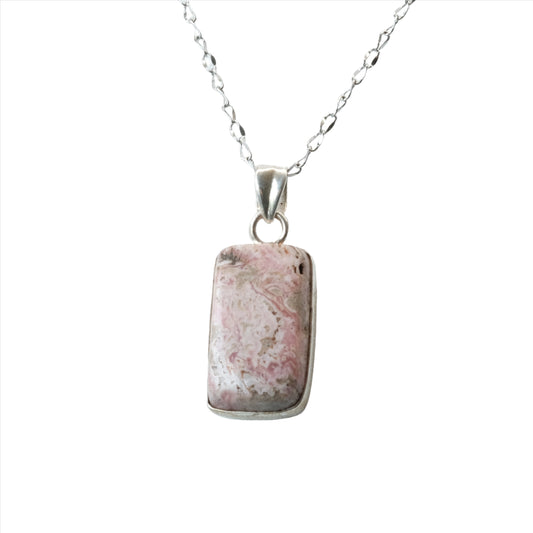 Rhodochrosite Rectangle Pendant Necklace