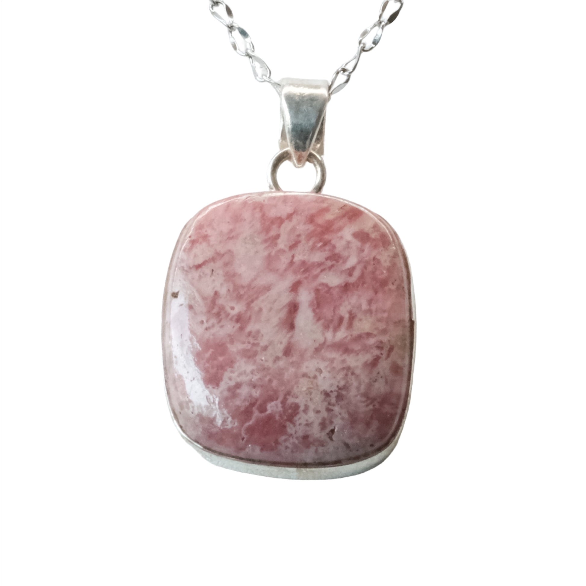 Rhodochrosite Rectangle Pendant Necklace