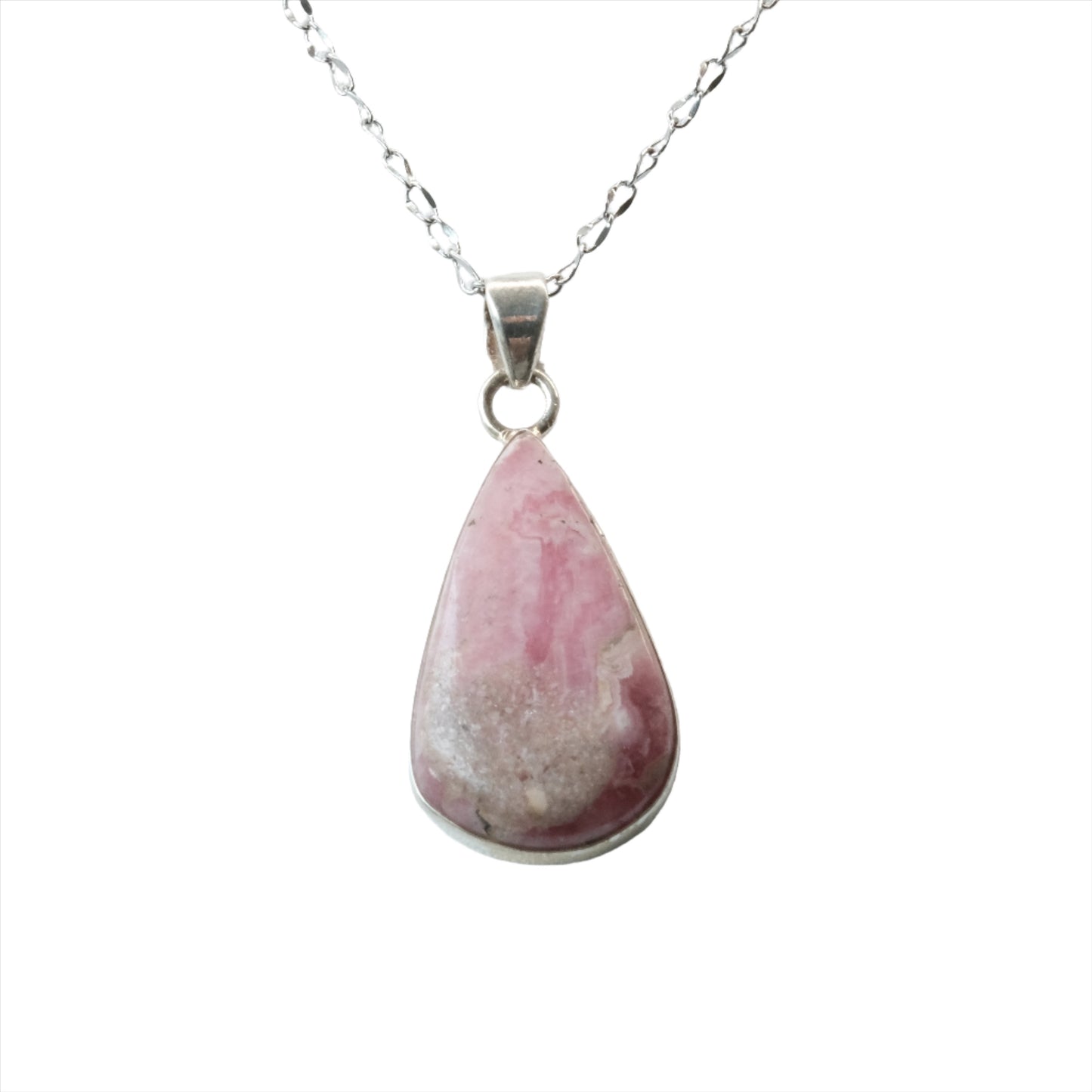 Rhodochrosite Teardrop Pendant Necklace
