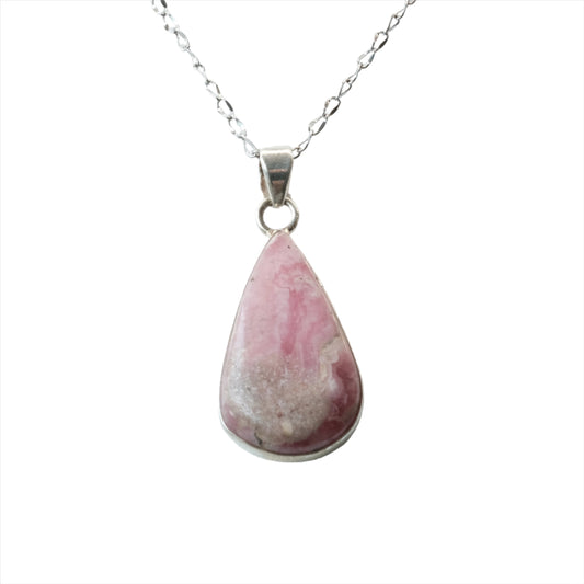 Rhodochrosite Teardrop Pendant Necklace