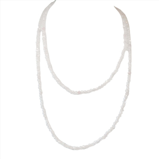 Rose Quartz Faceted 31" Necklace Multi Wrap Bracelet on white background, offering healing and self-confidence benefits.