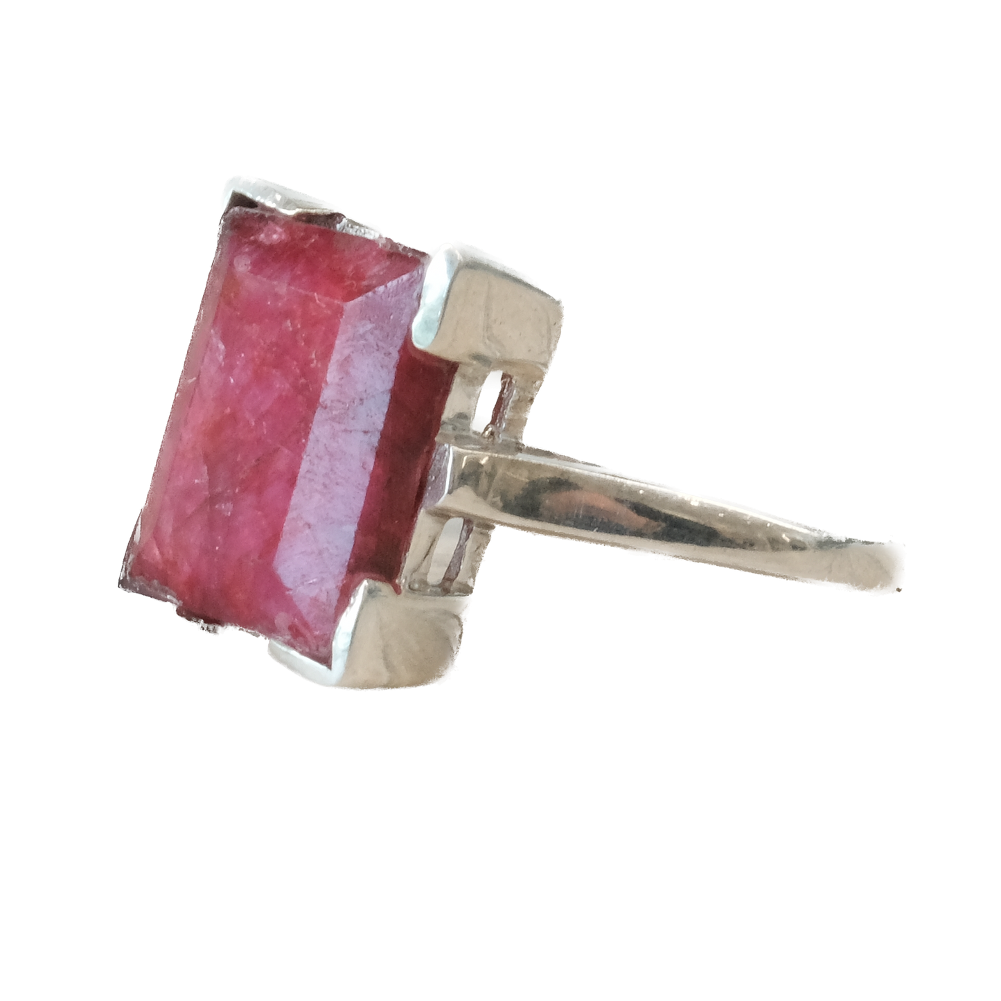 Ruby rectangle sterling silver ring size 8, showcasing vibrant gemstone design and elegant craftsmanship.