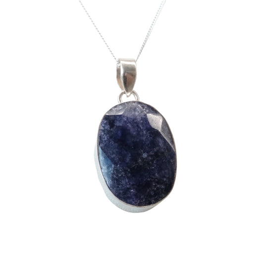 Blue Sapphire Oval Sterling Silver Pendant Necklace