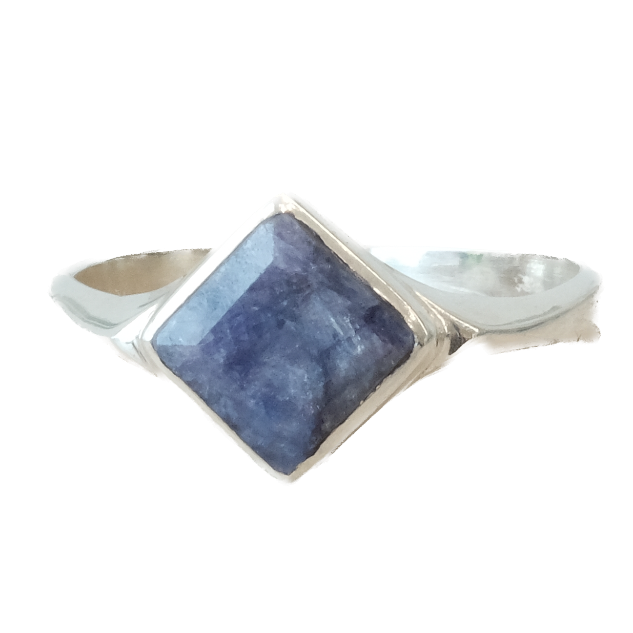 Blue Sapphire Square Sterling Silver Ring Size 9
