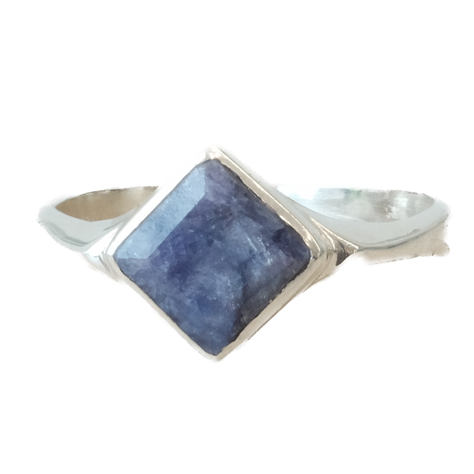Blue Sapphire Square Sterling Silver Ring Size 9