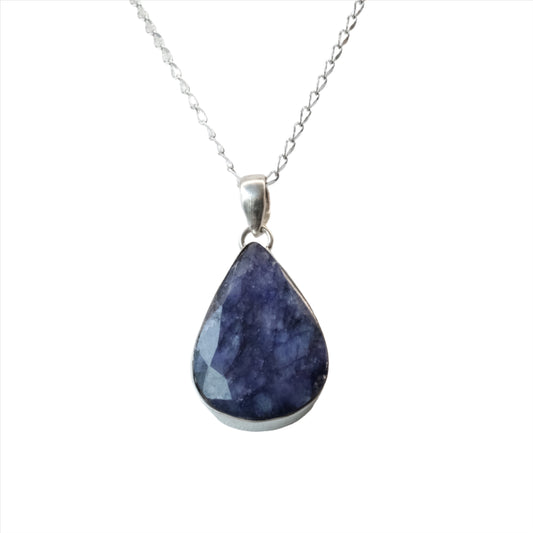 Blue Sapphire Teardrop Sterling Silver Pendant Necklace
