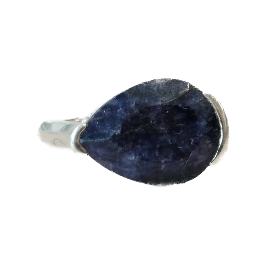 Blue Sapphire Teardrop Sterling Silver Ring Size 7