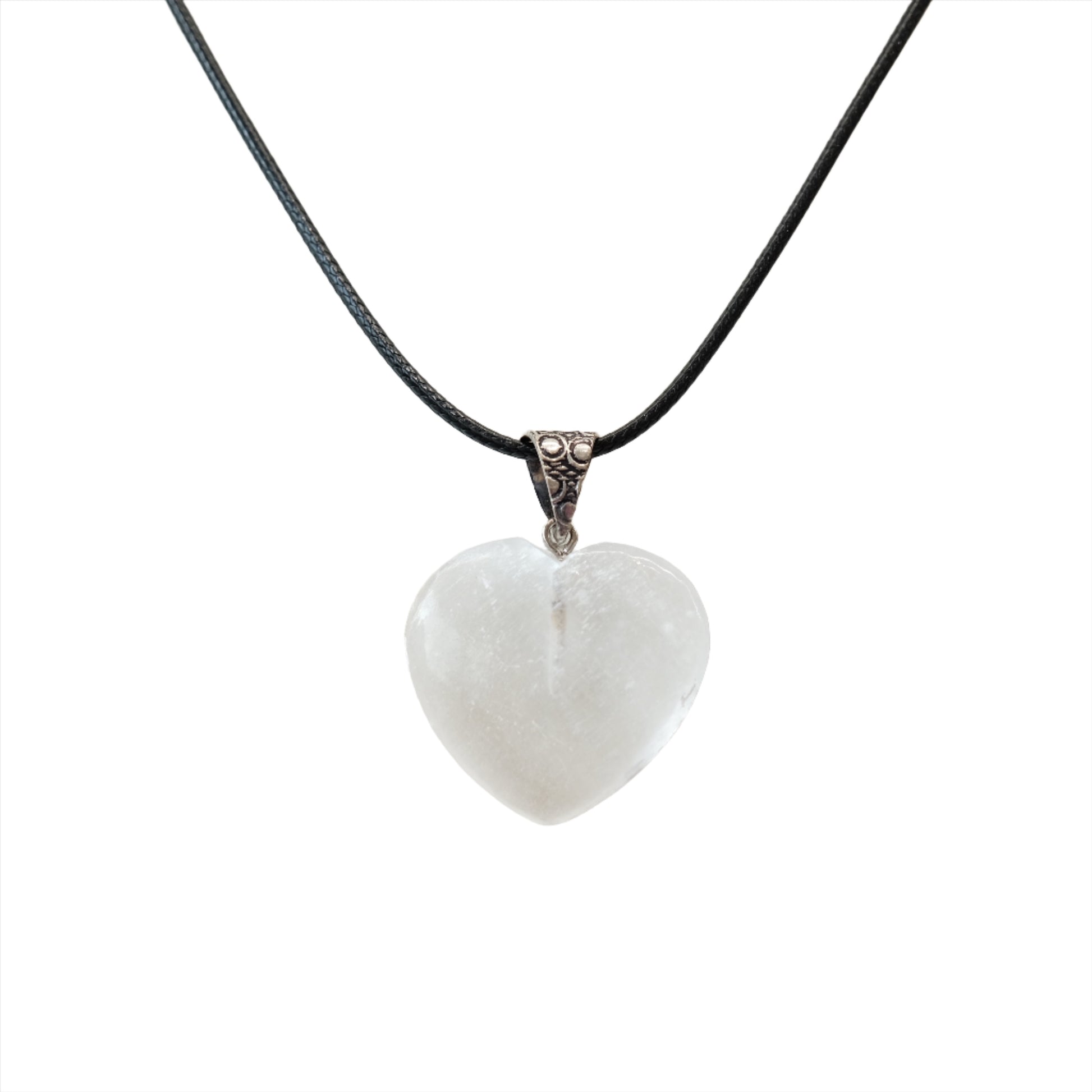 Selenite Heart Pendant Necklace