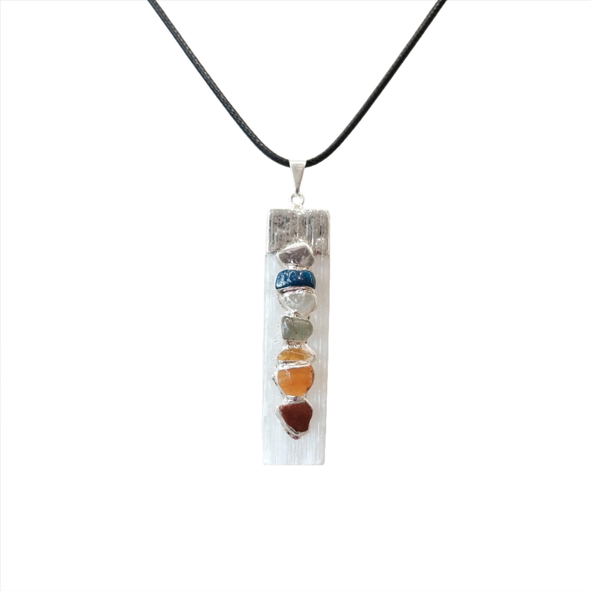 Selenite Pendant with Seven Energy Centers Necklace