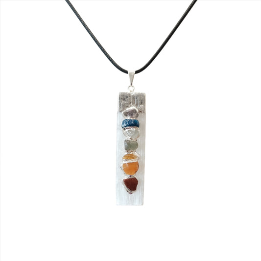 Selenite Pendant with Seven Energy Centers Necklace
