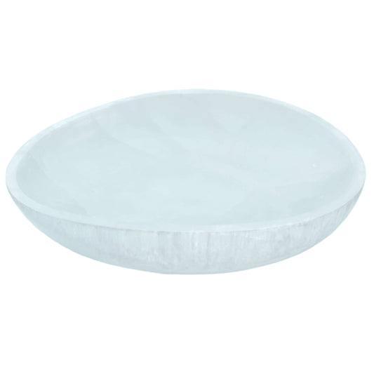 Selenite free form bowl 20CM for meditation and spiritual work, promoting mental clarity and insight. Ideal for enhancing flexibility.