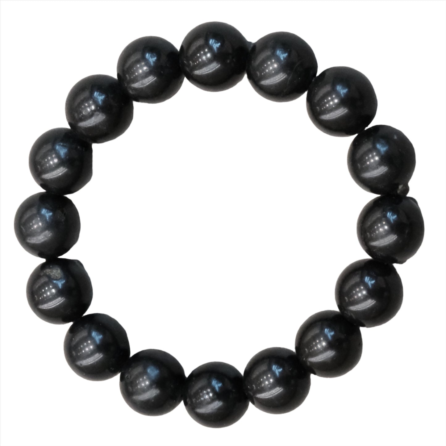 Shungite bead bracelet 12MM offering antioxidant benefits, EMF shielding, and anti-inflammatory properties.