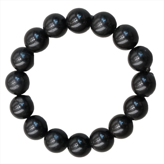 Shungite bead bracelet 12MM offering antioxidant benefits, EMF shielding, and anti-inflammatory properties.