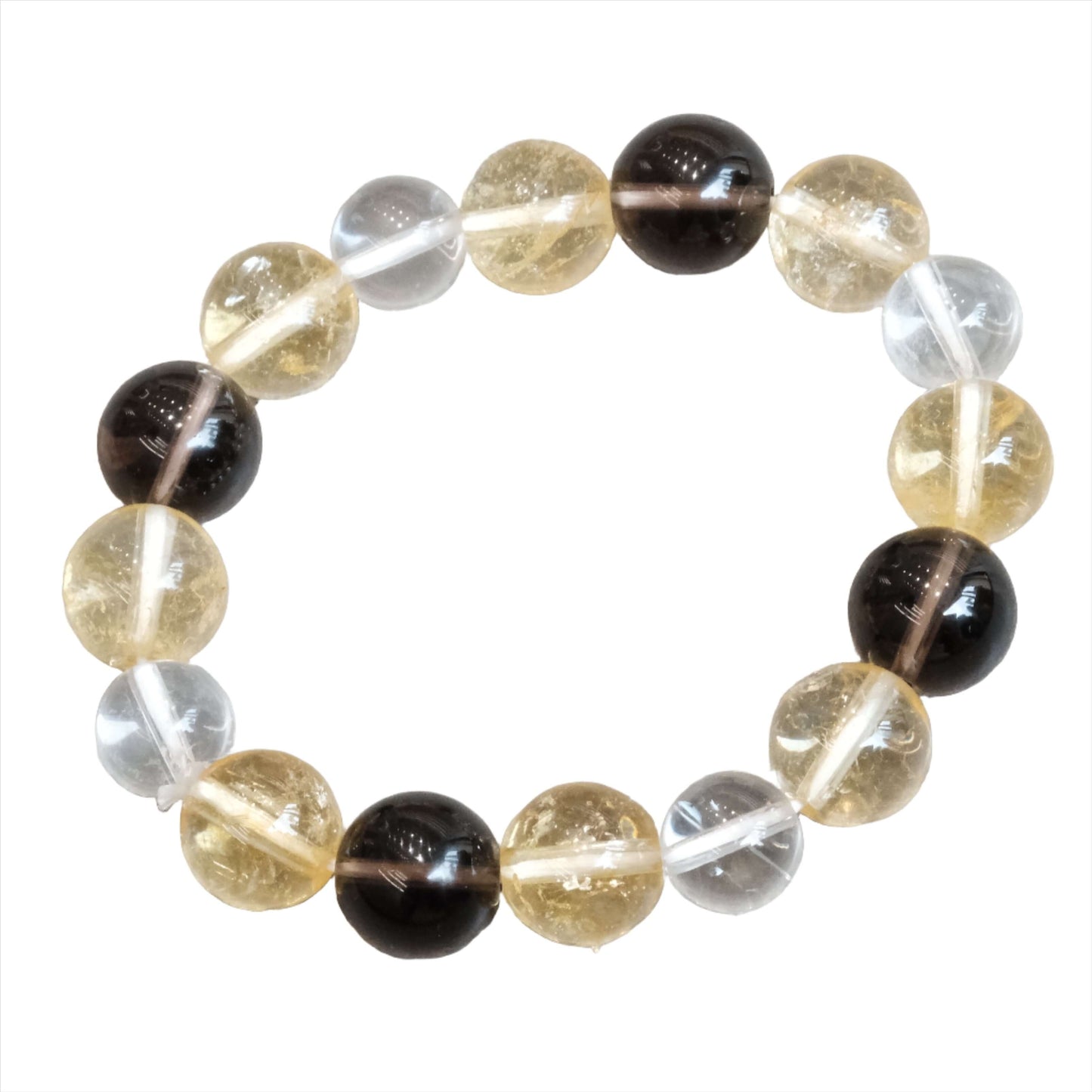 Smoky Quartz, Citrine, and Clear Quartz Bracelet 12MM Beads in Circular Arrangement