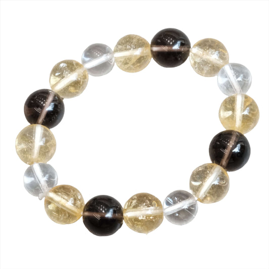 Smoky Quartz, Citrine, and Clear Quartz Bracelet 12MM Beads in Circular Arrangement